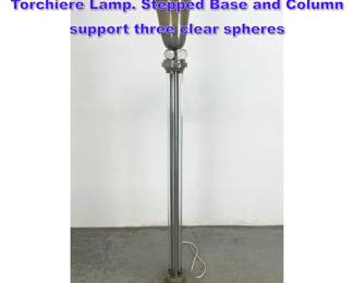 Lot 905 Vintage Art Deco Silvered metal Torchiere Lamp. Stepped Base and Column support three clear spheres 