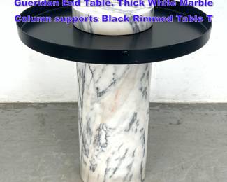 Lot 1120 SEBASTIAN HERKNER Marble Gueridon End Table. Thick White Marble Column supports Black Rimmed Table T