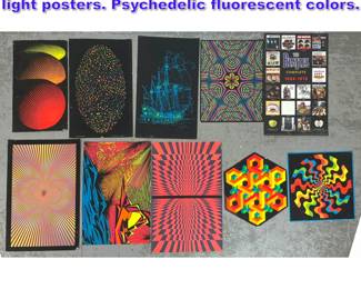 Lot 1213 10pcs Collection of 1970 s Black light posters. Psychedelic fluorescent colors.