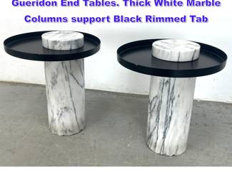 Lot 944 Pr SEBASTIAN HERKNER Marble Gueridon End Tables. Thick White Marble Columns support Black Rimmed Tab