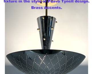 Lot 897 Lightolier Pierced chrome ceiling fixture in the style of Paavo Tynell design. Brass Accents.