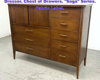 Lot 1200 BROYHILL PREMIER Walnut Dresser. Chest of Drawers. Saga Series. Fabric Label. 