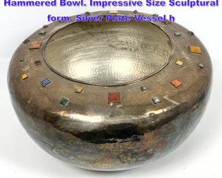 Lot 833 16 Dia. EMILIA CASTILLO Large Hammered Bowl. Impressive Size Sculptural form. Silver Plate Vessel h