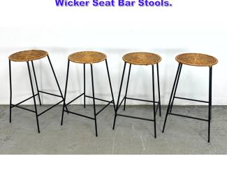 Lot 1165 Set 4 Black Iron Base Woven Wicker Seat Bar Stools.