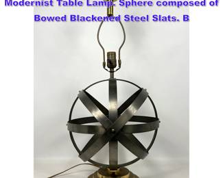 Lot 1226 Steel, Brass Armillary style Modernist Table Lamp. Sphere composed of Bowed Blackened Steel Slats. B