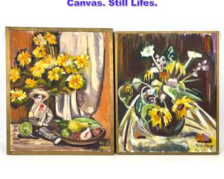 Lot 1174 2pcs Bess May Paintings on Canvas. Still Lifes. 