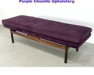 Lot 953 Modernist Wood Base Bench Seat. Purple Chenille Upholstery. 