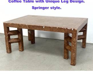 Lot 1013 Mid Century Modern Faux Finish Coffee Table with Unique Leg Design. Springer style. 