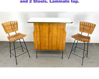 Lot 1087 3pcs Arthur Umanoff Bar Set. Bar and 2 Stools. Laminate top.