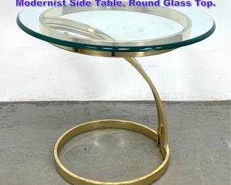 Lot 1159 Milo Baughman style Brass Modernist Side Table. Round Glass Top. 