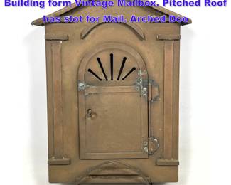 Lot 1305 Small Copper Architectural Building form Vintage Mailbox. Pitched Roof has slot for Mail. Arched Doo
