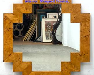 Lot 1204 Italian burl wood geometric wall mirror. Shaped frame. 