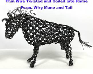 Lot 780 Metal Wire Figural Horse Sculpture. Thin Wire Twisted and Coiled into Horse Form. Wiry Mane and Tail