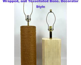 Lot 1246 2pcs Mid Century Lamps. Rope Wrapped, and Tessellated Bone. Decorator Style 