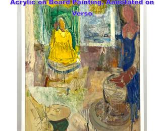 Lot 1172 Impressionist Studio Portrait Acrylic on Board Painting, Annotated on Verso 