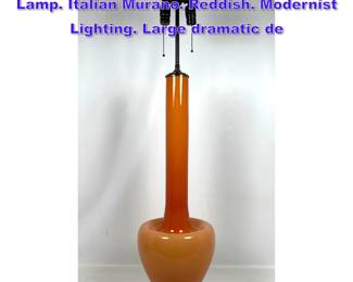 Lot 1166 Red Long Necked Art Glass Table Lamp. Italian Murano. Reddish. Modernist Lighting. Large dramatic de