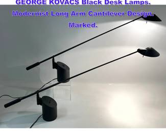 Lot 1080 Pr ROBERT SONNEMAN for GEORGE KOVACS Black Desk Lamps. Modernist Long Arm Cantilever Design. Marked.