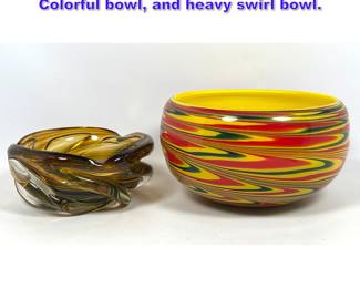 Lot 803 2 Pieces Studio Art Glass Bowls. Colorful bowl, and heavy swirl bowl. 