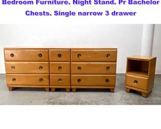 Lot 1196 4pc Modernist Mid Century Bedroom Furniture. Night Stand. Pr Bachelor Chests. Single narrow 3 drawer