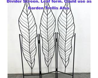 Lot 1110 3 Section Metal Folding Room Divider Screen. Leaf form. Could use as Garden Trellis Also. 