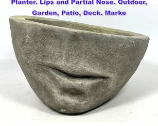 Lot 911 CAMPANIA Half Face Cast Concrete Planter. Lips and Partial Nose. Outdoor, Garden, Patio, Deck. Marke