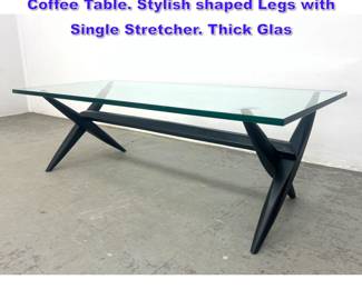 Lot 1018 Ebonized Wood X Side Glass Top Coffee Table. Stylish shaped Legs with Single Stretcher. Thick Glas