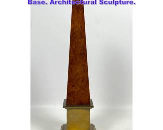 Lot 1293 Wood Obelisk on Classical Brass Base. Architectural Sculpture. 