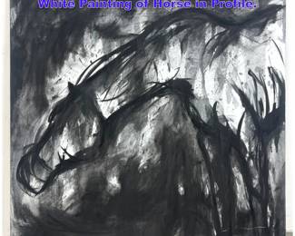 Lot 772 Large Abstract Modern Black and White Painting of Horse in Profile. 