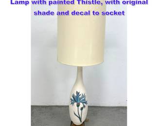 Lot 1181 Large oversized Marbro Ceramic Lamp with painted Thistle, with original shade and decal to socket