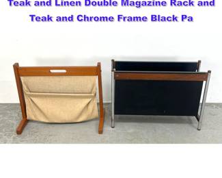 Lot 1188 2pcs Brdr Furbo Danish Modern Teak and Linen Double Magazine Rack and Teak and Chrome Frame Black Pa