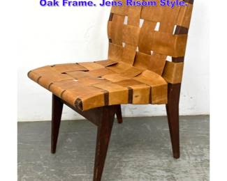 Lot 1197 Studio Chair with Leather Webbing. Oak Frame. Jens Risom Style. 