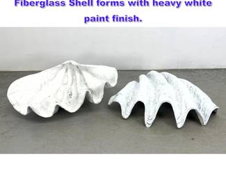 Lot 1103 2pc Large Faux Giant Clam Shells. Fiberglass Shell forms with heavy white paint finish. 