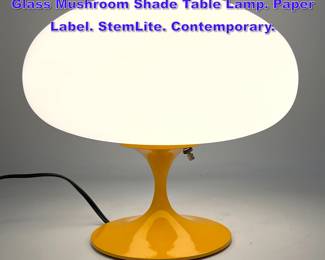 Lot 1209 DESIGNLINE Yellow Enamel Base Glass Mushroom Shade Table Lamp. Paper Label. StemLite. Contemporary.