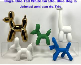 Lot 1339 5 Balloon Animals. Three Colored Dogs. One Tall White Giraffe. Blue Dog Is Jointed and can do Tric