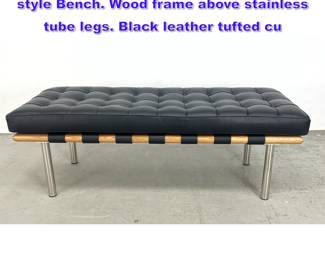 Lot 1105 MODERN CLASSICS Barcelona style Bench. Wood frame above stainless tube legs. Black leather tufted cu