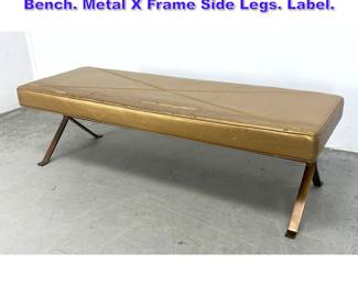 Lot 952 CUMBERLAND Modernist Long Bench. Metal X Frame Side Legs. Label. 