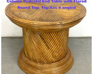 Lot 1141 Modernist Pencil Reed Side Table. Column Pedestal End Table with Flared Round Top. Top has 4 angled 