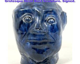 Lot 788 Studio Pottery Blue Glazed Ceramic Grotesque Head Bust Sculpture. Signed. 