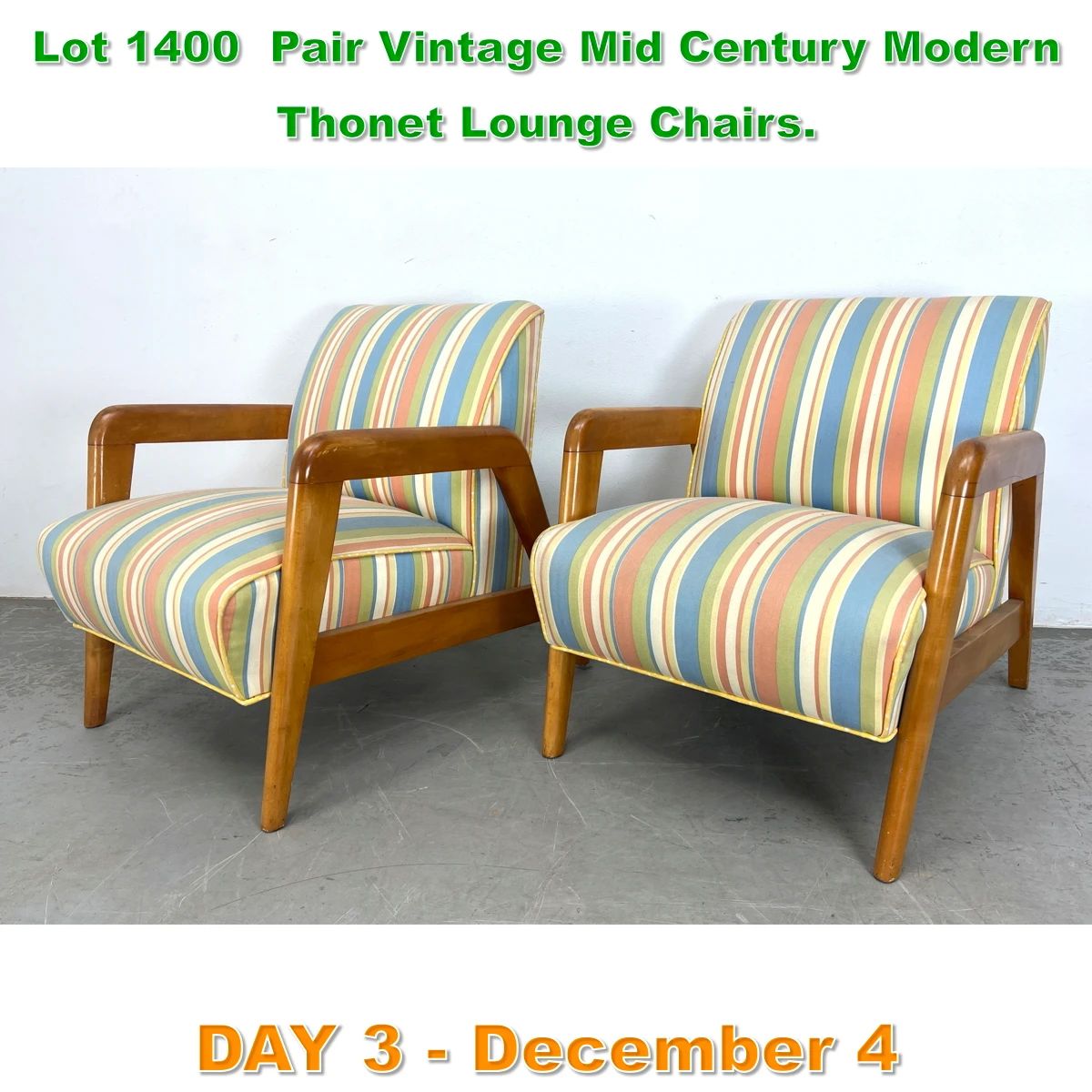 Lot 1400 Pair Vintage Mid Century Modern Thonet Lounge Chairs.