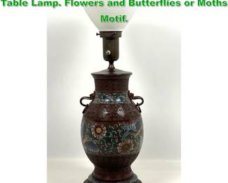 Lot 1775 Chinese Bronze Champleve Enamel Table Lamp. Flowers and Butterflies or Moths Motif. 