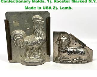 Lot 1932 2pc Vintage Chocolate Confectionary Molds. 1. Rooster Marked N.Y. Made in USA 2. Lamb. 