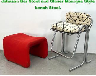 Lot 1534 2pcs Mid Century Modern Jerry Johnson Bar Stool and Olivier Mourgue Style bench Stool.