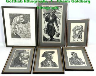 Lot 1902 6pcs Modernist Art. 5 Maxim Gottlieb lithographs. 1  Chaim Goldberg lithograph. 