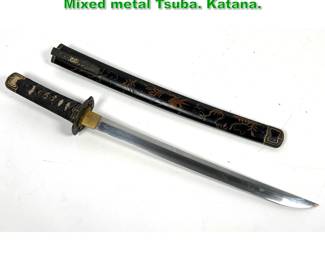Lot 1756 Japanese Wakizashi Short Sword. Mixed metal Tsuba. Katana. 