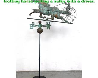 Lot 1569 Copper Weathervane depicting a trotting horse pulling a sulky with a driver.