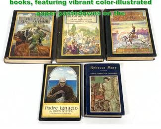Lot 1821 5pcs Illustrated Books hardcover books, featuring vibrant colorillustrated paper pastedowns on the