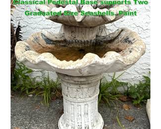Lot 1544 Two Tiered Garden Birdbath. Neo Classical Pedestal Base supports Two Graduated Size Seashells. Paint