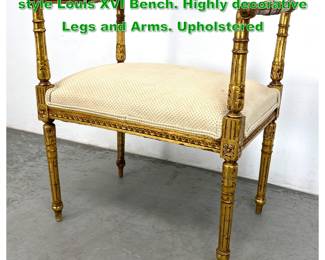 Lot 1587 Antique Gilt Carved Wood French style Louis XVI Bench. Highly decorative Legs and Arms. Upholstered 
