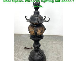 Lot 1607 Asian style Metal Lantern Stand. Door Opens. Wired for lighting but doesn t work.