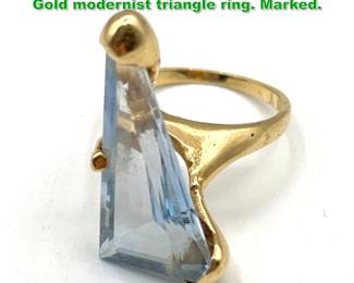 Lot 1709 Aquamarine Custom Made 14K Gold modernist triangle ring. Marked. 